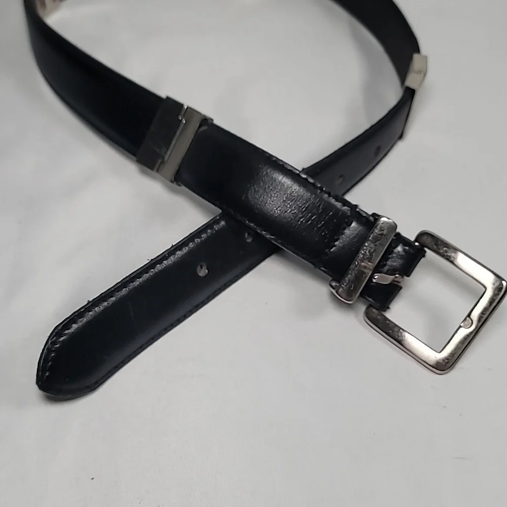 Fossil Black and Silver Tone Leather Belt size S